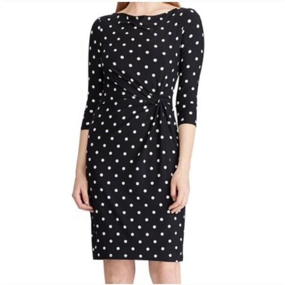 Ralph Lauren Polka Dot Ruched Bodycon Dress 8 - Picture 1 of 8